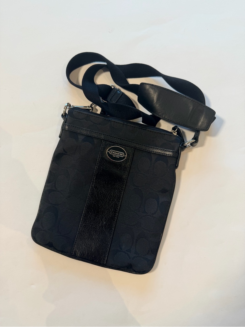 Coach Black Signature Jacquard Crossbody Bag Leather Trim
